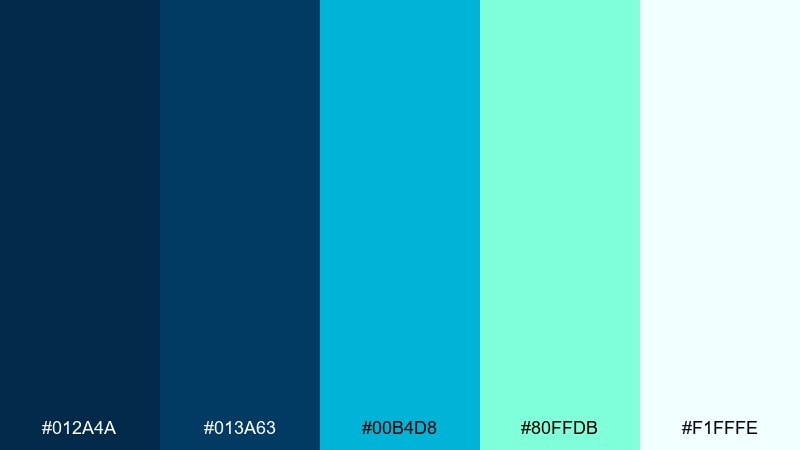 minted cyan blue cyan color palette with hex codes