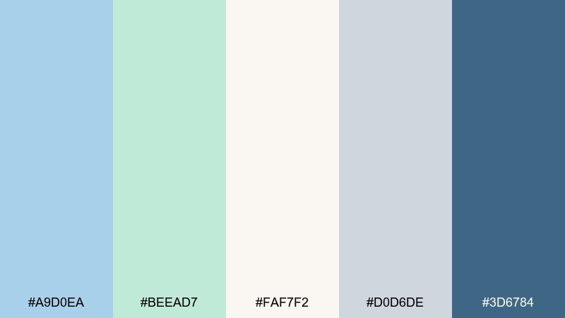 minted denim basics blue pastel green color palette with hex codes