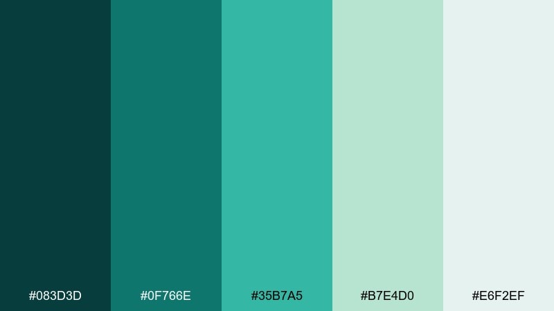 minted fjord teal blue green color palette with hex codes
