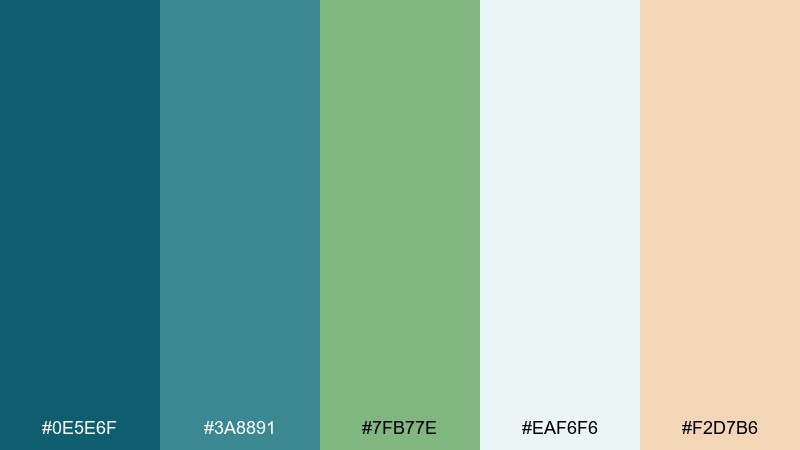 minted harbor blue green teal color palette with hex codes