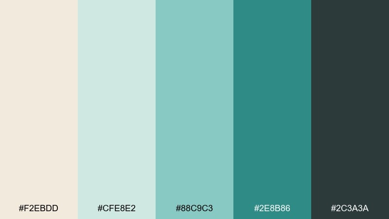 minted water desert oasis color palette with hex codes