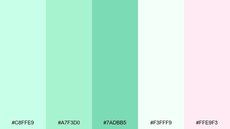 minty effervescence bubbles color palette with hex codes