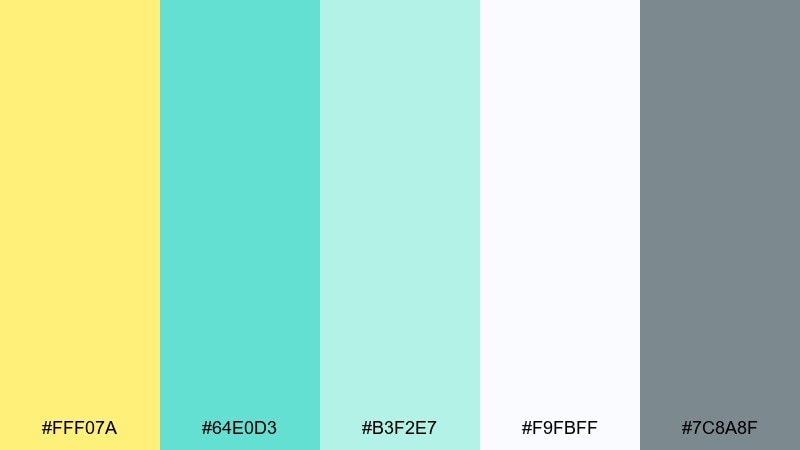 minty lemonade yellow turquoise color palette with hex codes