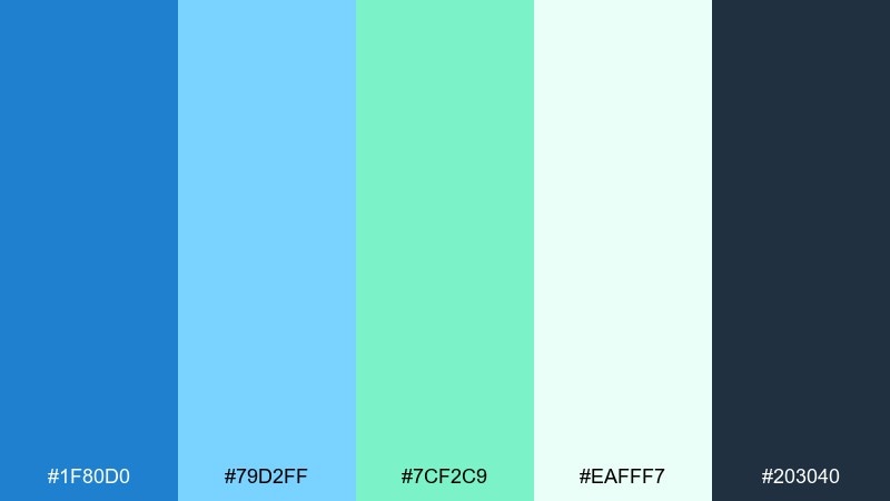 minty marina cerulean blue color palette with hex codes