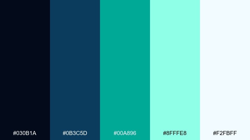 minty midnight blue mint green color palette with hex codes