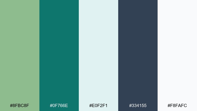 minty tech ui dark sea green color palette with hex codes