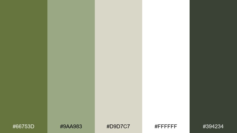 misty canopy green khaki color palette with hex codes