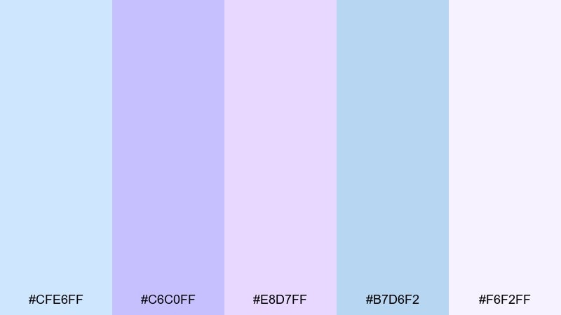 misty periwinkle dawn pastel blue purple color palette with hex codes