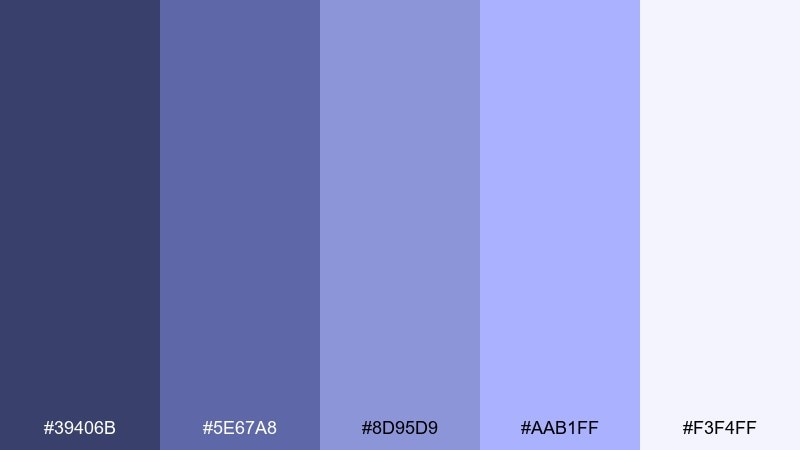 misty periwinkle color palette with hex codes