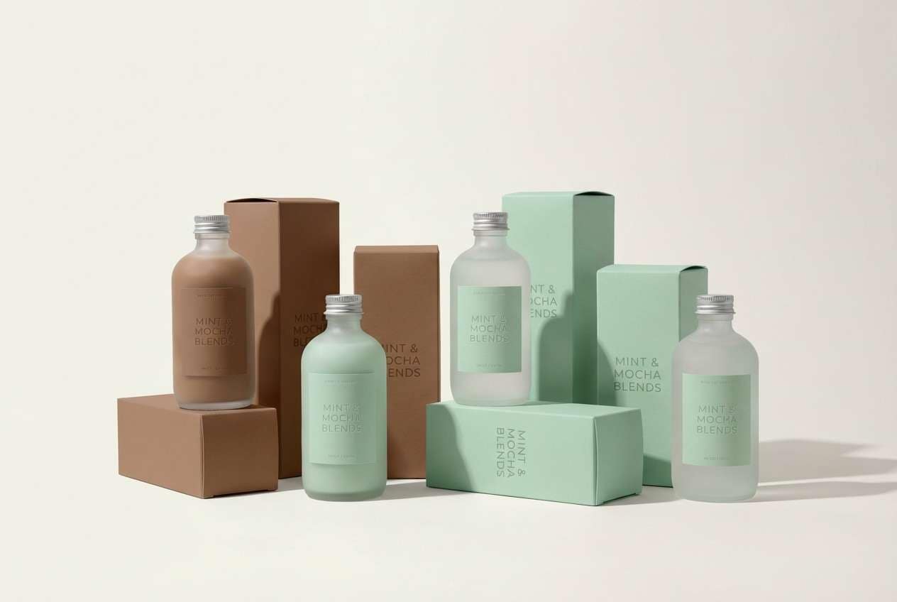 skincare packaging in mint tones