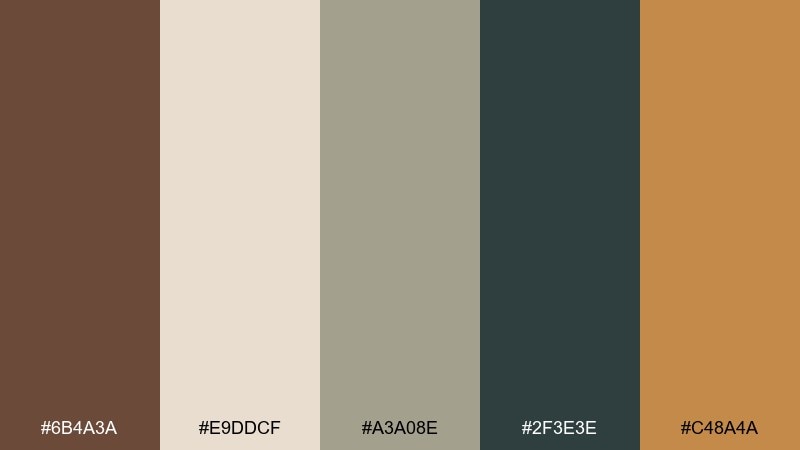 mocha mushroom mid century modern color palette with hex codes