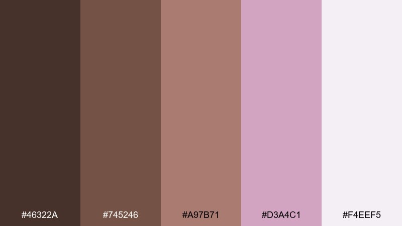 mocha orchid mist color palette with hex codes