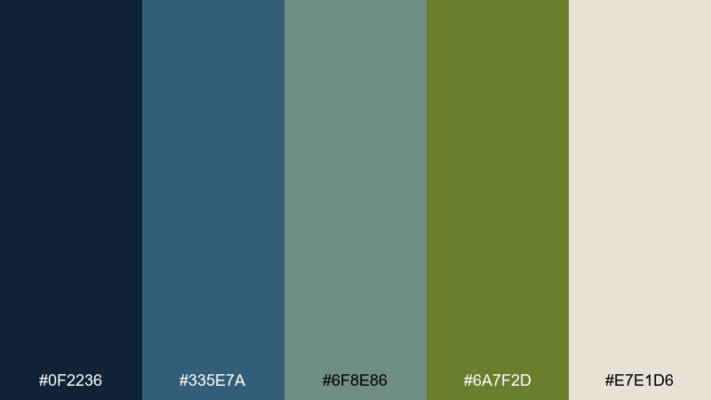 modern cabin interior blue olive green color palette with hex codes