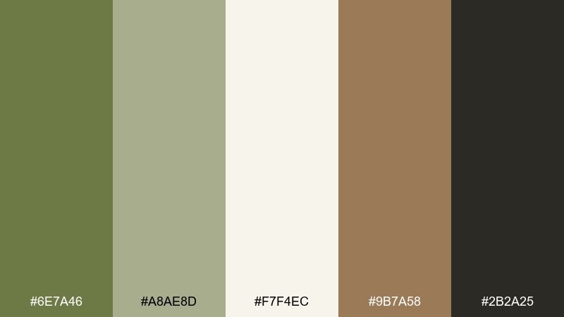 modern cabin olivine color palette with hex codes