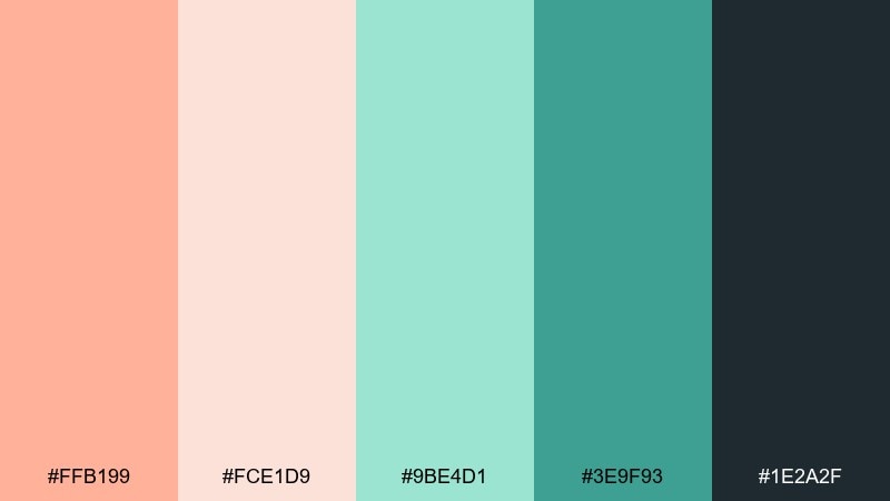 modern editorial peach mint color palette with hex codes