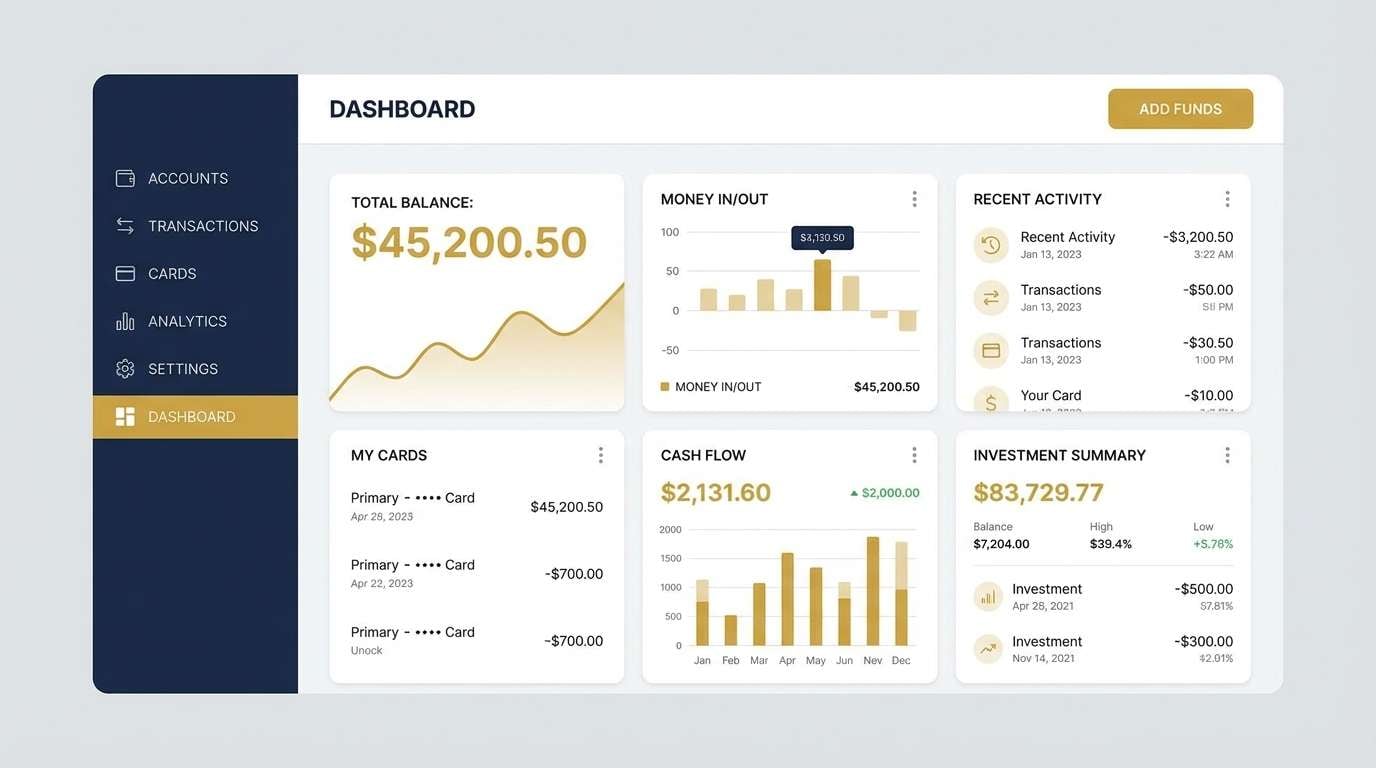 fintech dashboard in navy