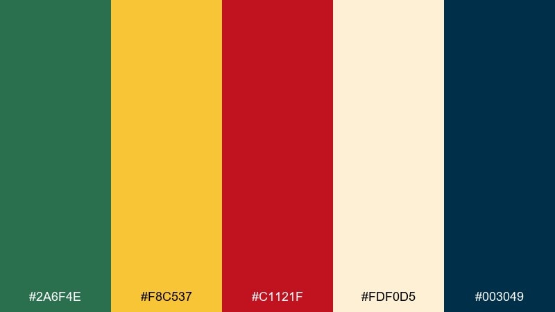 modern folk art green yellow red color palette with hex codes