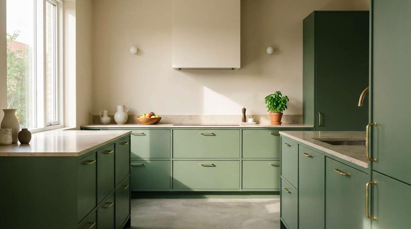 kitchen with basil cabinets