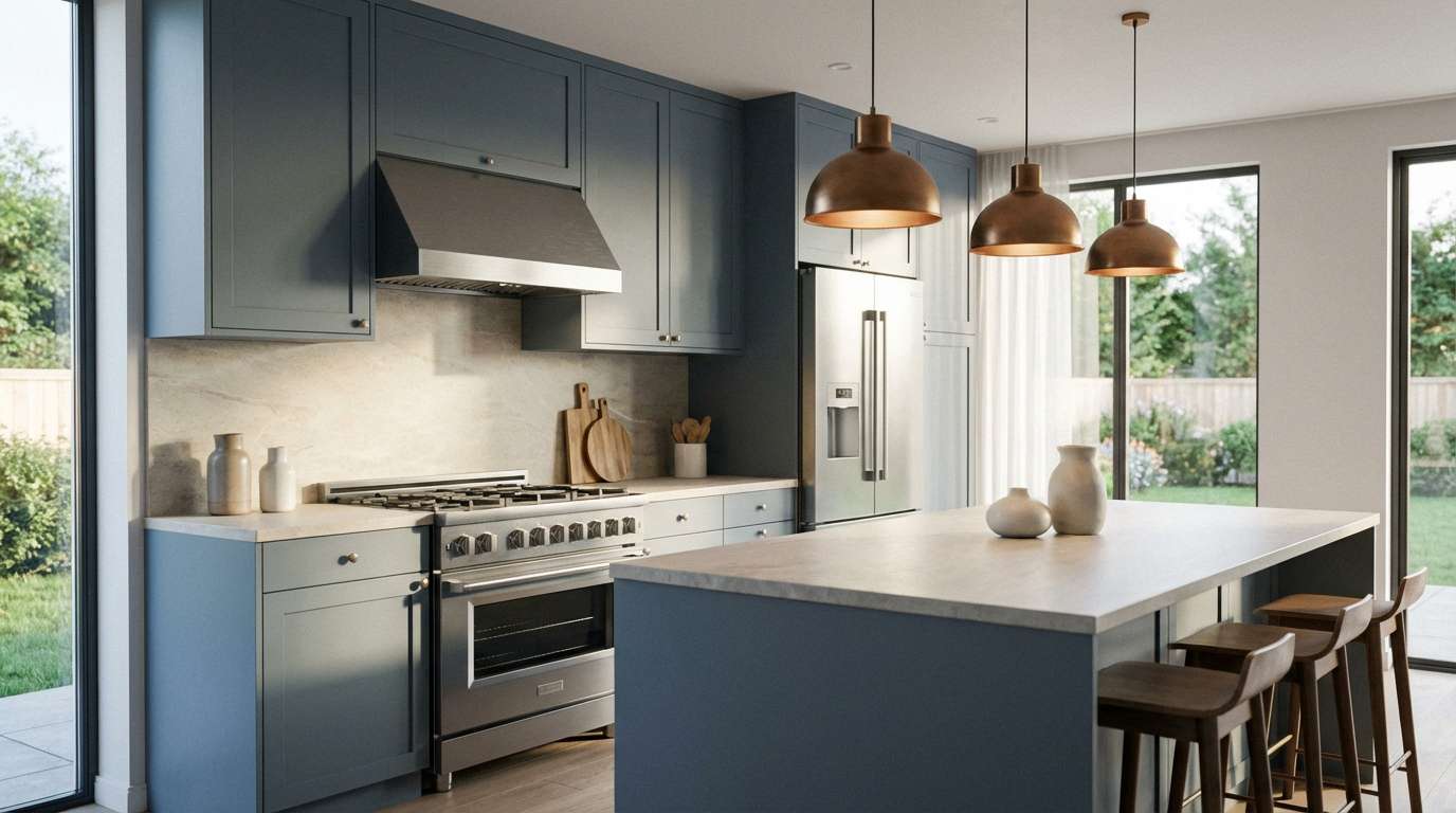 modern blue gray kitchen