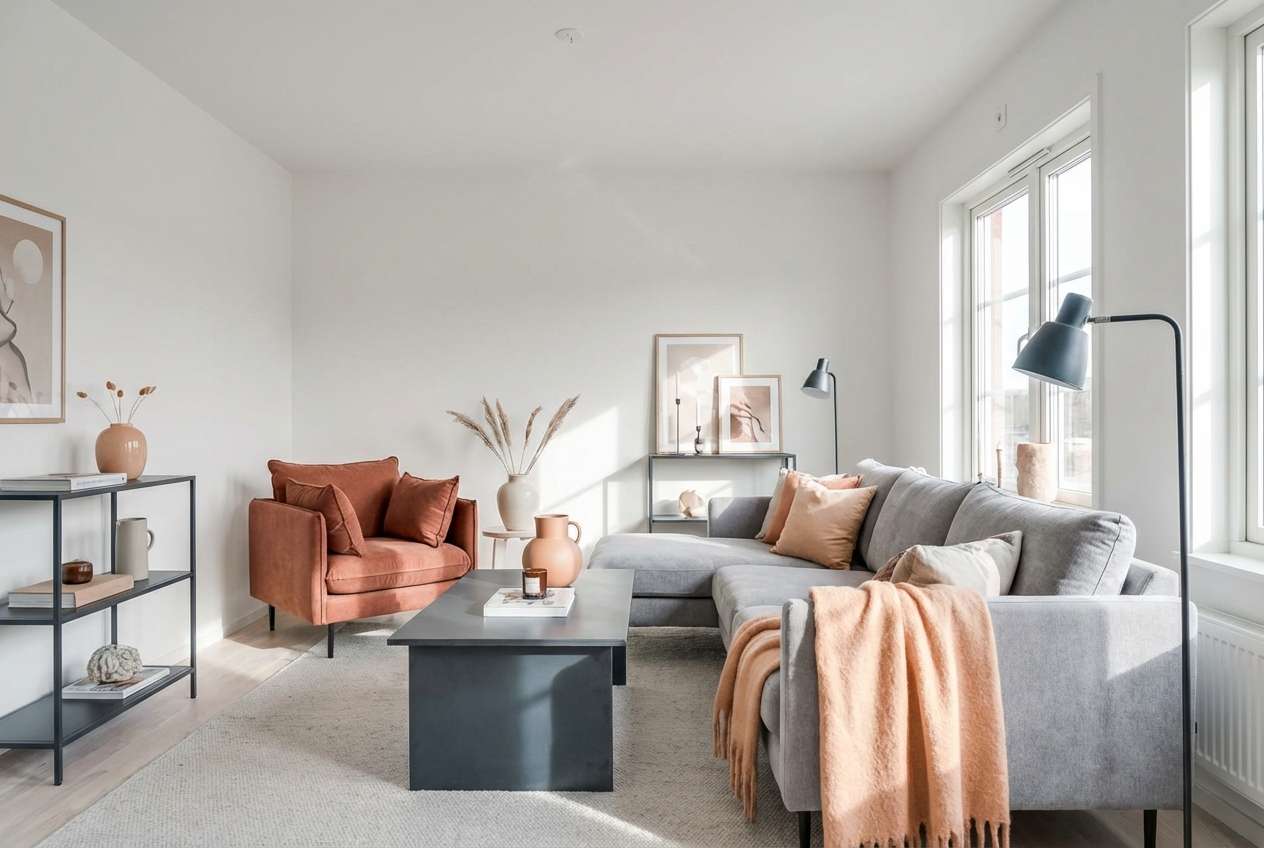 terracotta accents in living room