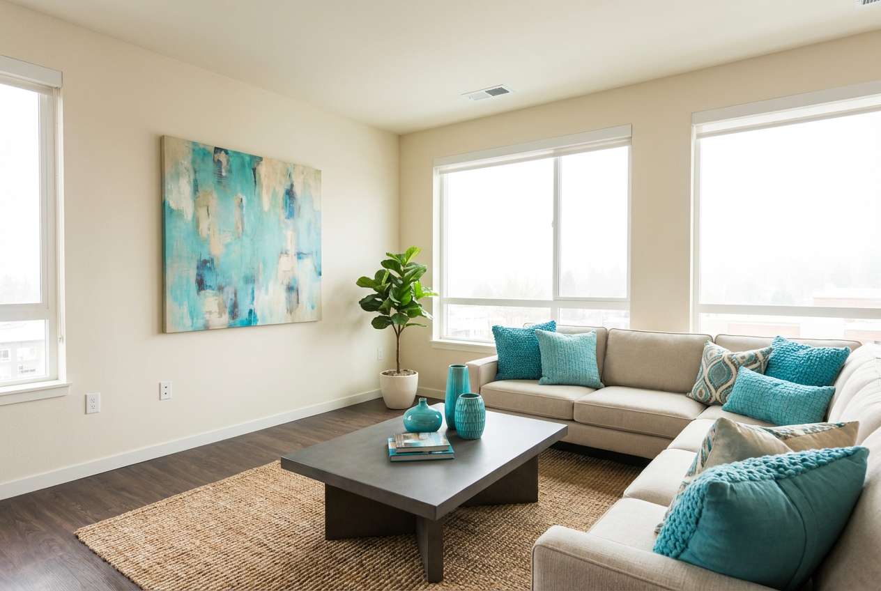 turquoise living room accents