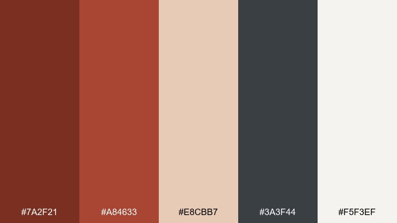 modern rust and charcoal russet color palette with hex codes