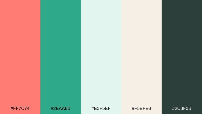 modern spa lobby coral green color palette with hex codes