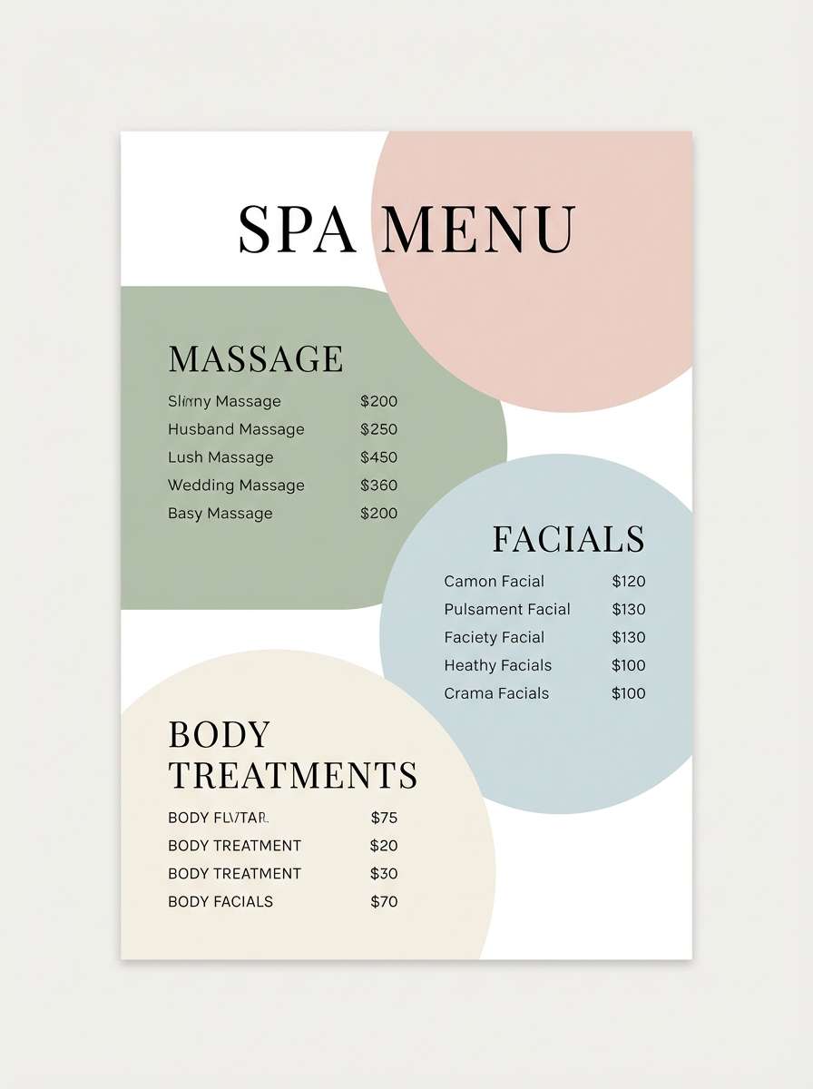 minimal spa menu flyer