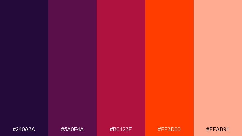 molten berry purple red orange color palette with hex codes