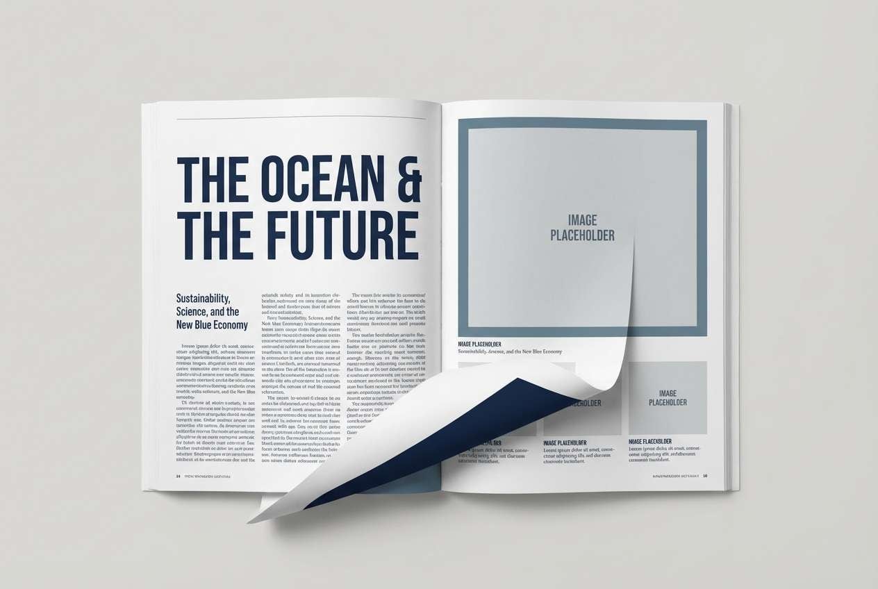 navy editorial magazine layout