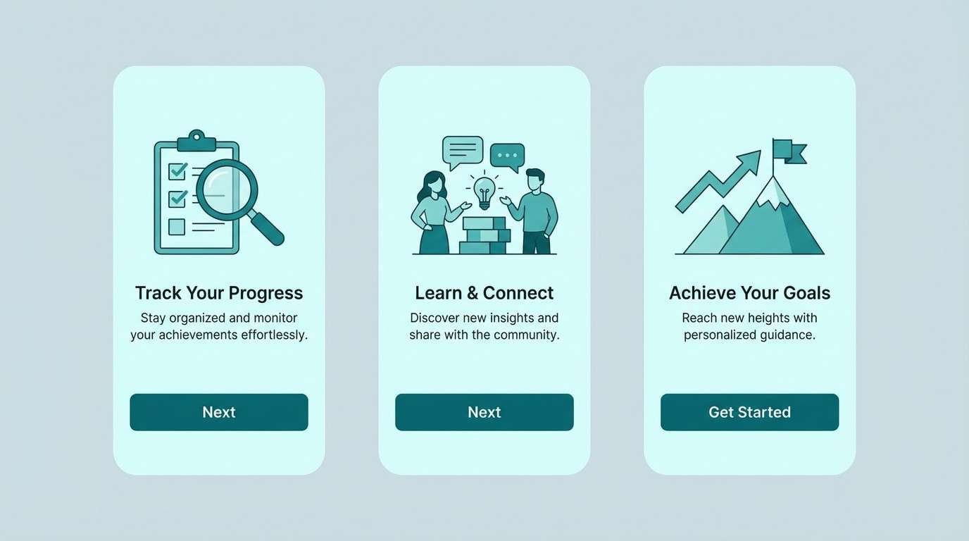 teal onboarding ui screens