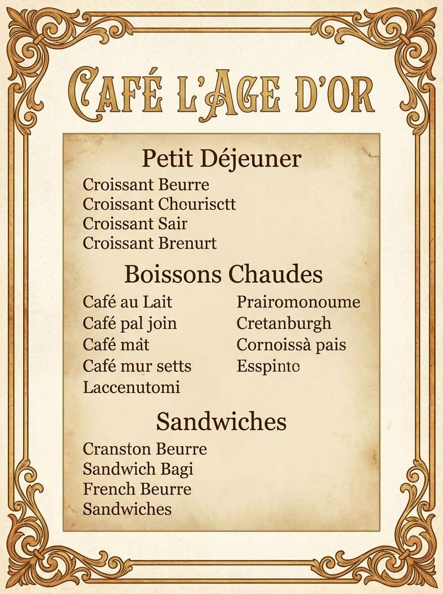 gold vintage menu layout