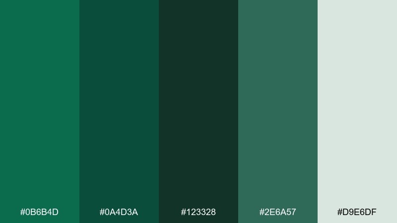 monochrome evergreen phthalo green color palette with hex codes