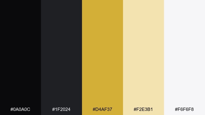 monochrome gold color palette with hex codes