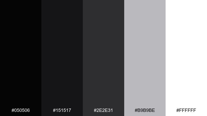 monochrome minimal color palette with hex codes