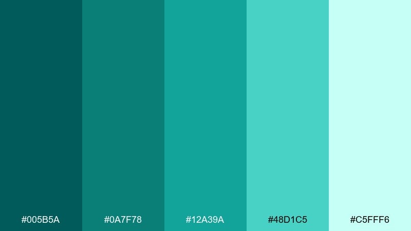 monochrome teal green turquoise color palette with hex codes