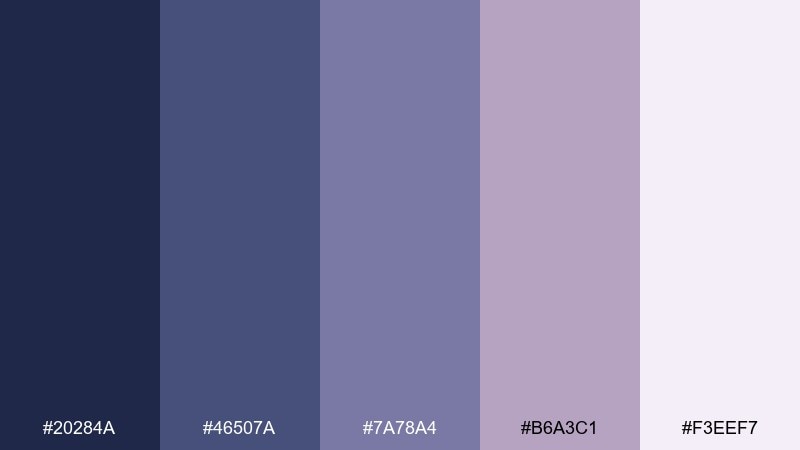 moonlit heather blue mauve color palette with hex codes