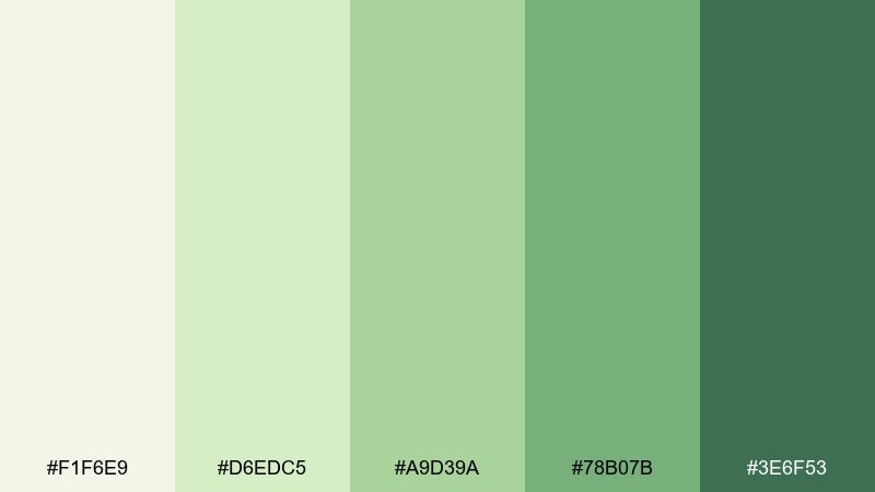 morning meadow tea green color palette with hex codes
