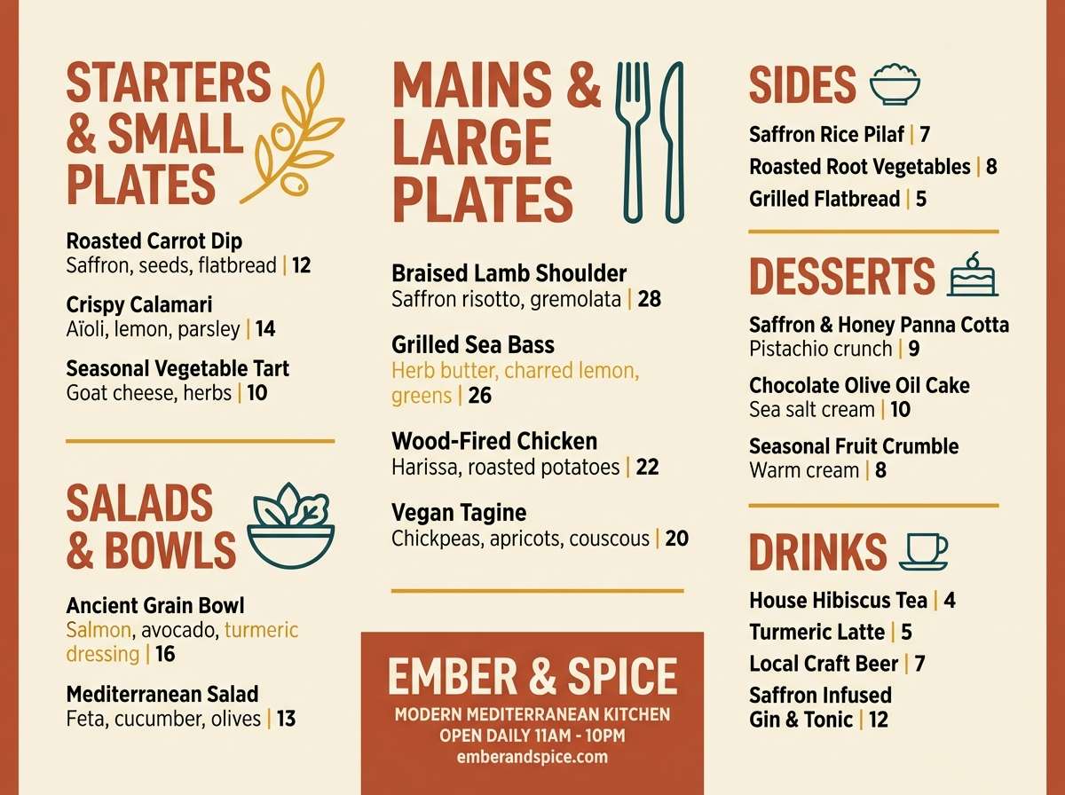 spice toned menu layout