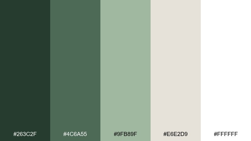 moss and marble enchanted garden color palette with hex codes