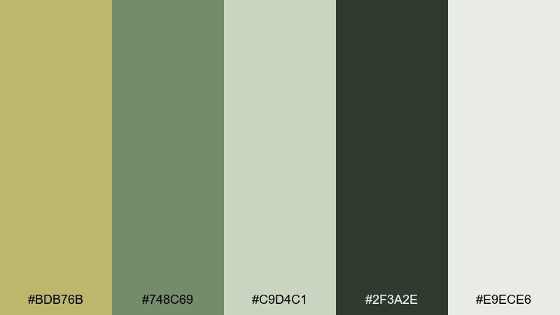 moss and mist dark khaki color palette with hex codes