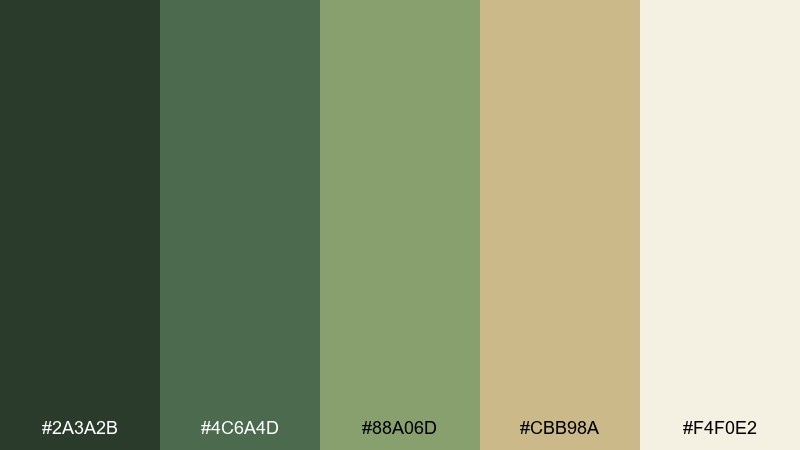 moss and sand army color palette with hex codes