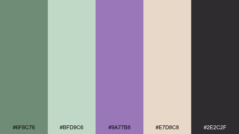 moss mauve heritage green and lavender combination with hex codes