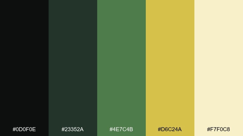 mossy gold minimal black green yellow color palette with hex codes