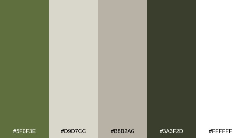 mossy minimal olive color palette with hex codes