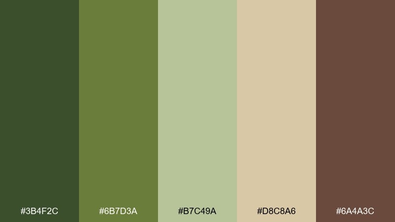 mossy path botanical color palette with hex codes