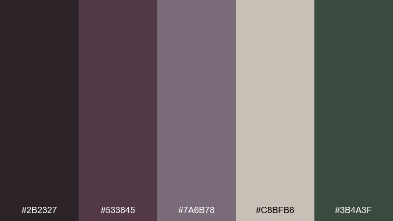 muddy plum color palette with hex codes