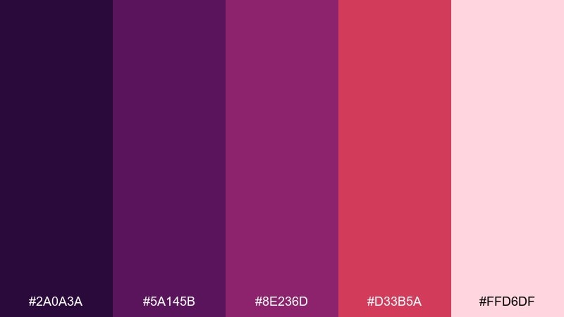 mulberry sunset color palette with hex codes