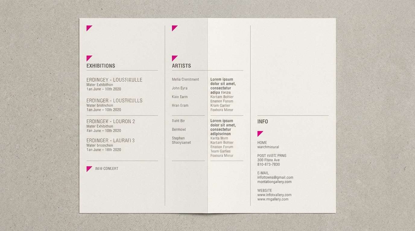 neutral brochure with fuchsia pink accents