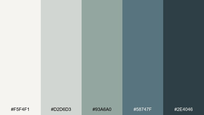 museum calm gray green blue color palette with hex codes